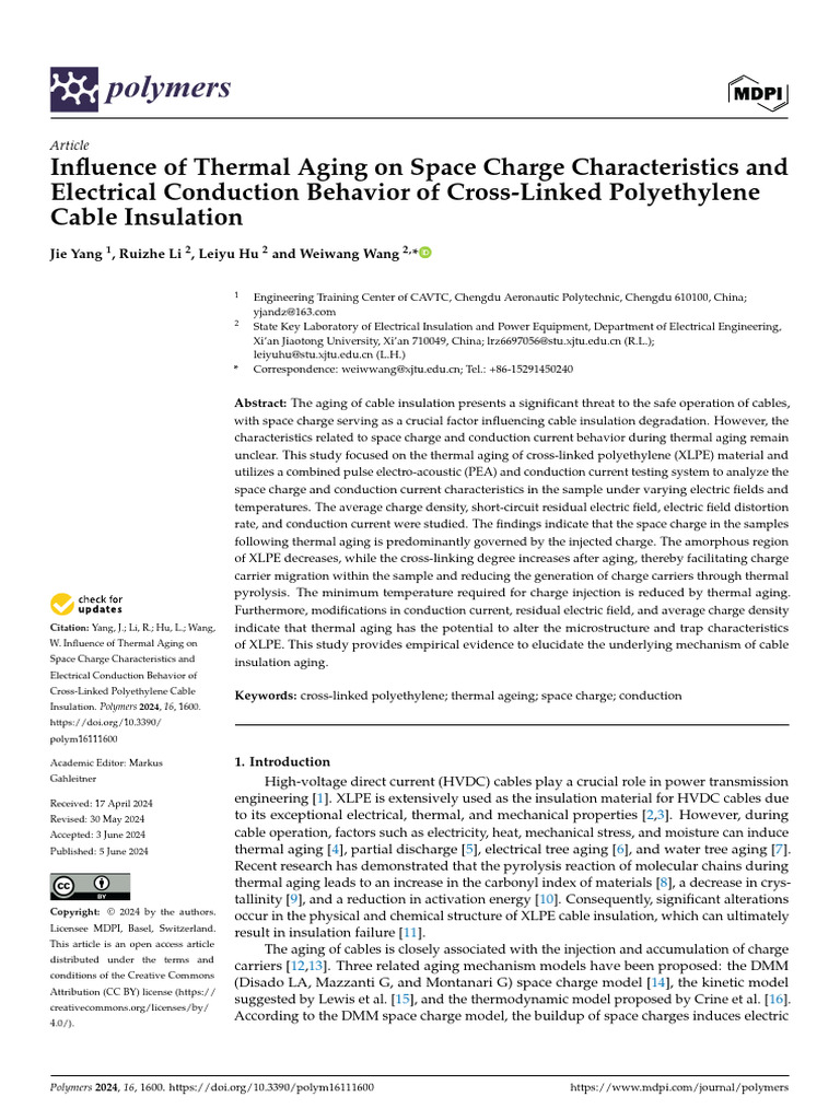 Thermal Aging Effects on XLPE Insulation | PDF | Differential Scanning ...