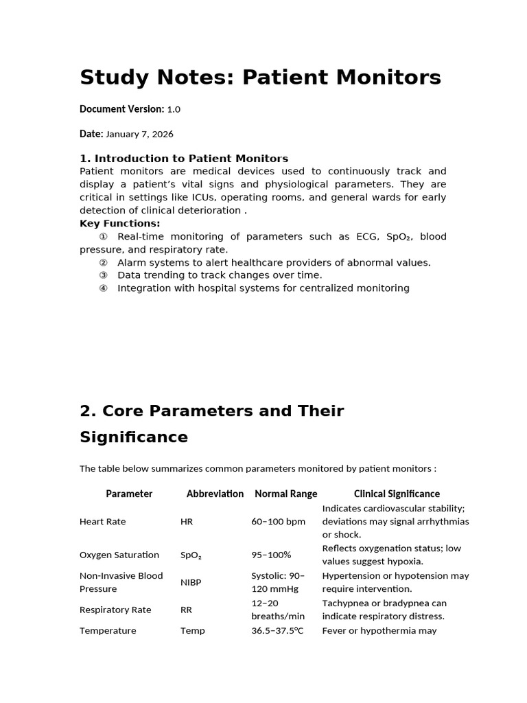 Patient Monitor Study Notes Guide | PDF | Monitoring (Medicine ...