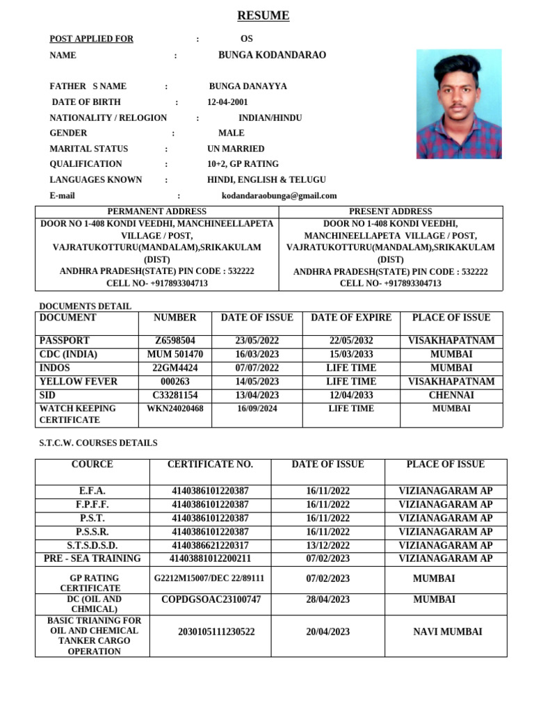 Resume of Bunga Kodandarao for OS Position | PDF