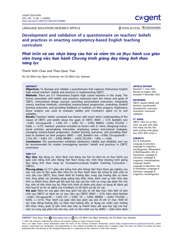 Development and Validation of A Questionnaire On T | PDF | Sampling ...