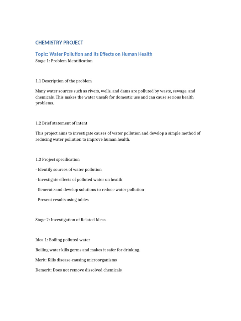 Chemistry Water Pollution Project | PDF | Water Pollution | Water