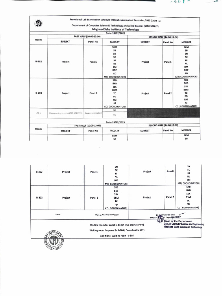 Provisional Lab Exam Schedule December 2025 | PDF