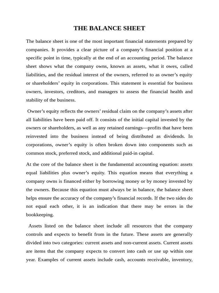 Understanding the Balance Sheet Basics | PDF | Equity (Finance ...