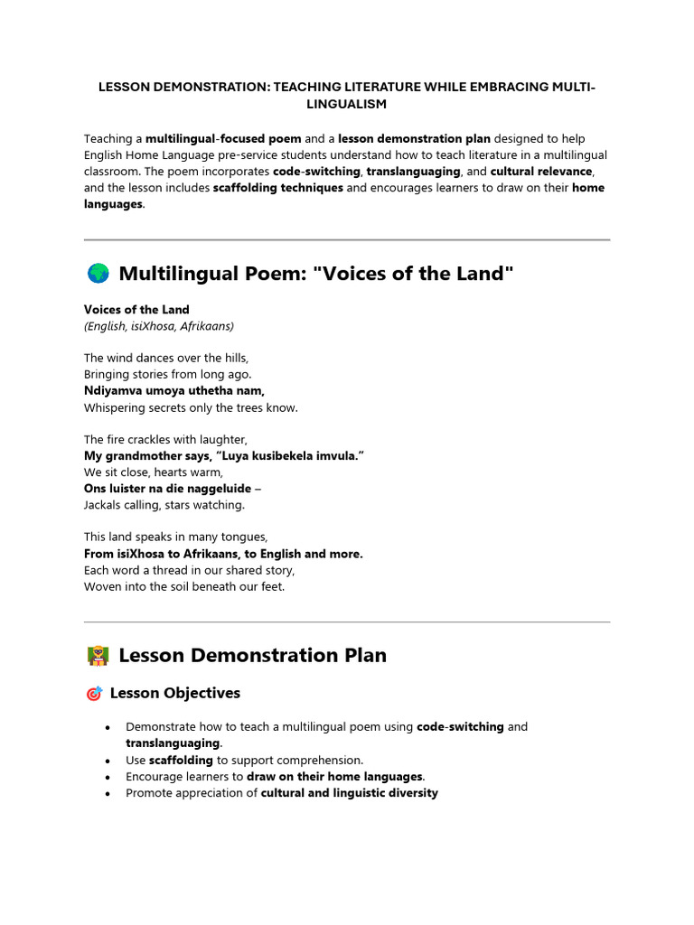 Teaching Literature in Multilingual Contexts LESSON DEMONSTRATION | PDF ...