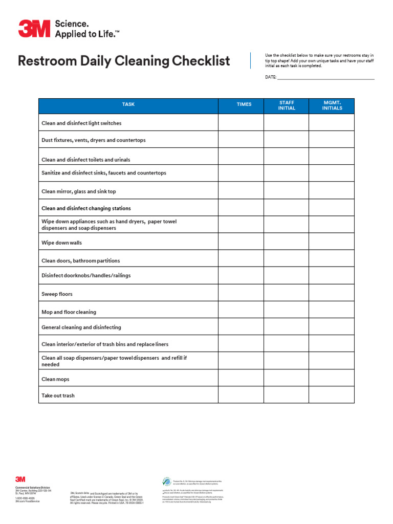 Restroom Daily Cleaning Checklist | PDF