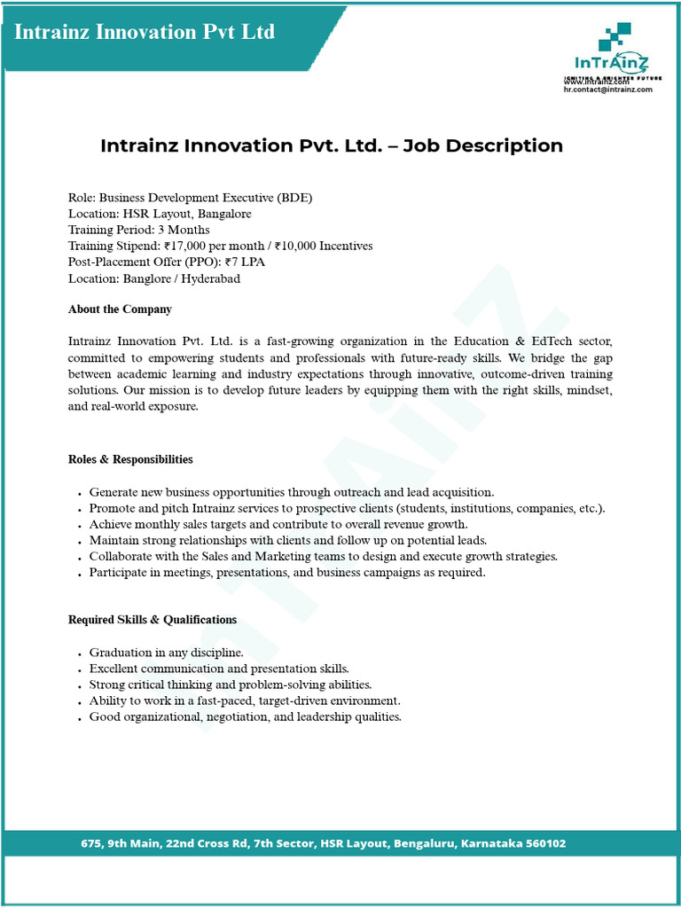 Job Description_ Intrainz .PDF | PDF