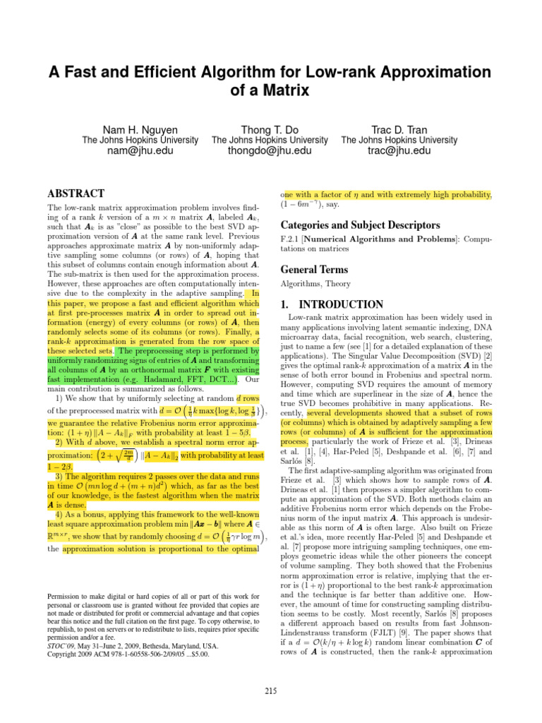 Fast Low-Rank Matrix Approximation Algorithm | PDF | Matrix ...