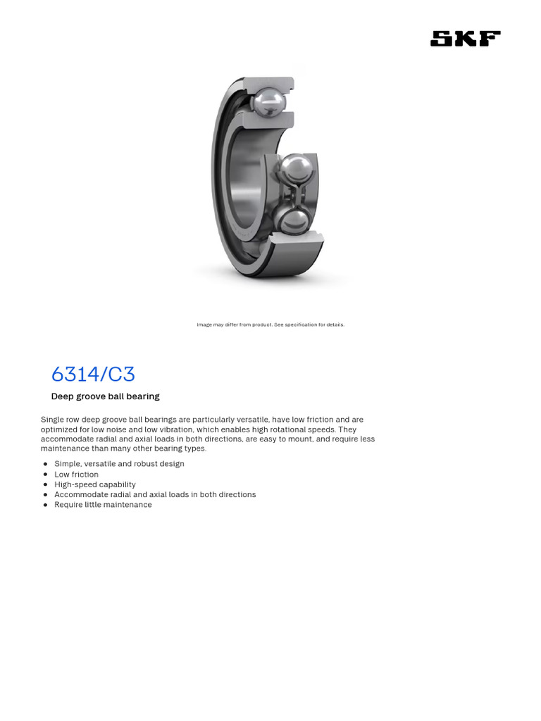 6314 - C3 - Deep Groove Ball Bearings - SKF | PDF | License | Bearing ...