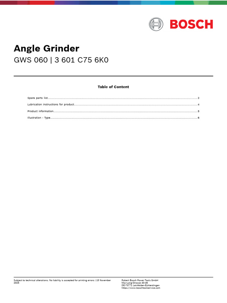 GWS 060 Angle Grinder Parts & Info | PDF | Machines | Manufactured Goods