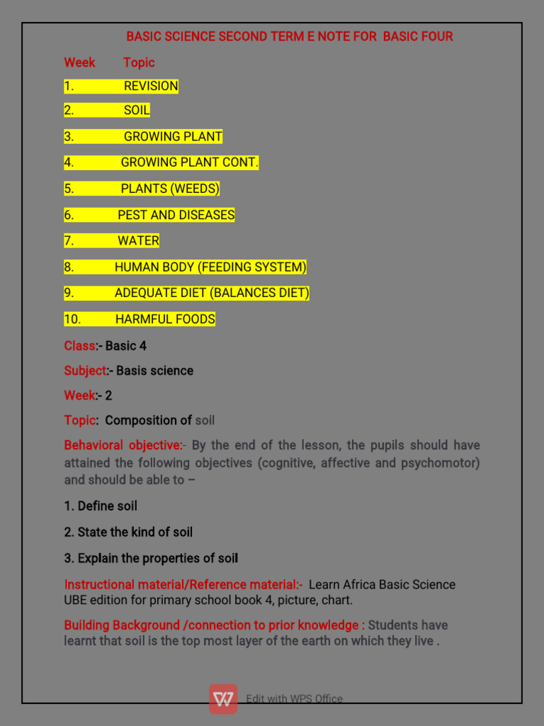 Basic Science Notes for Primary 4 Students | PDF | Foods | Soil