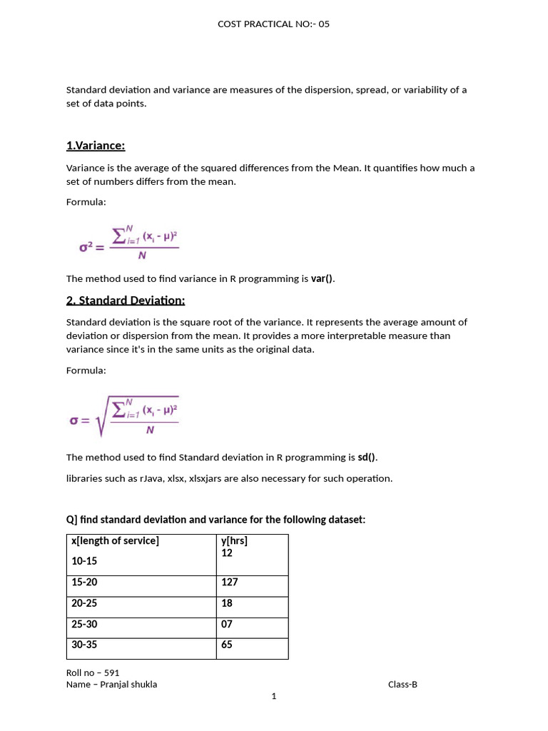 Variance and Standard Deviation in R | PDF