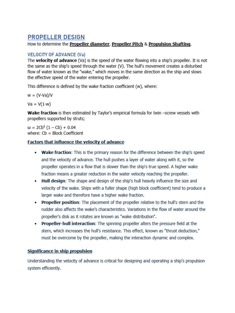 Propeller Design and Velocity of Advance | PDF | Propeller | Ships