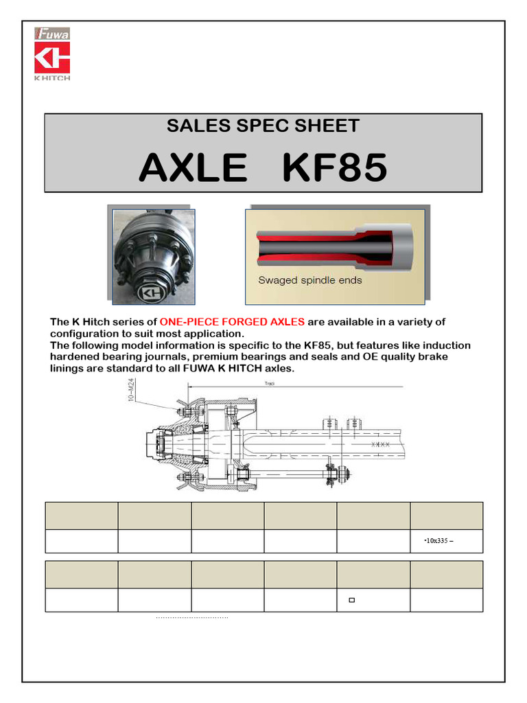 KF85 Sales Spec Sheet Bulletin KPS 004 0315rev1 | PDF | Axle | Car