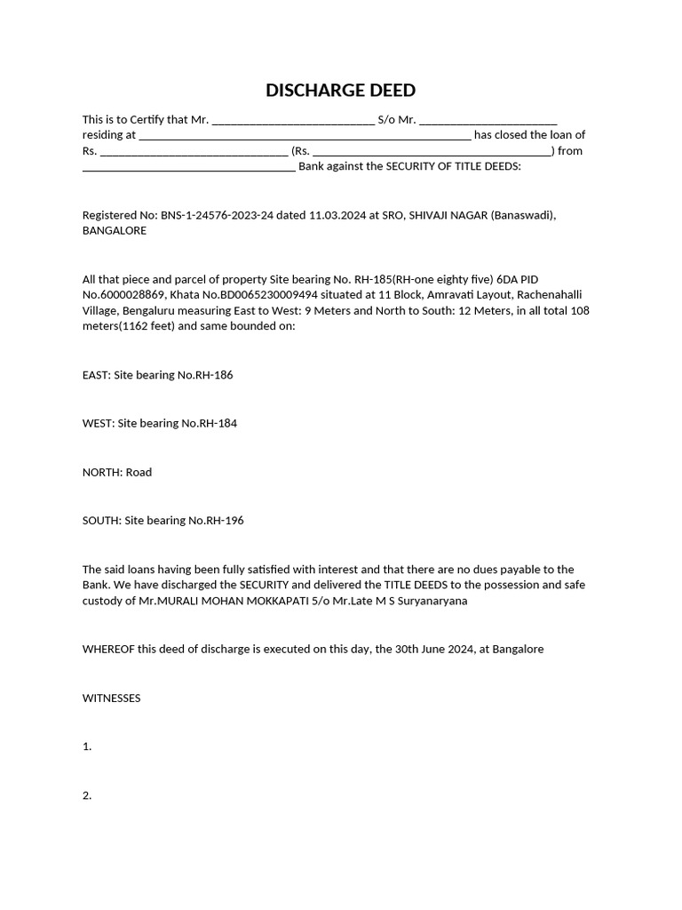 Discharge Deed or Title Deed Release Deed | PDF