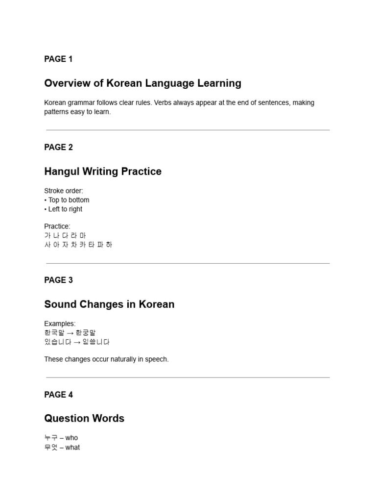 Korean Class Note 2 | PDF