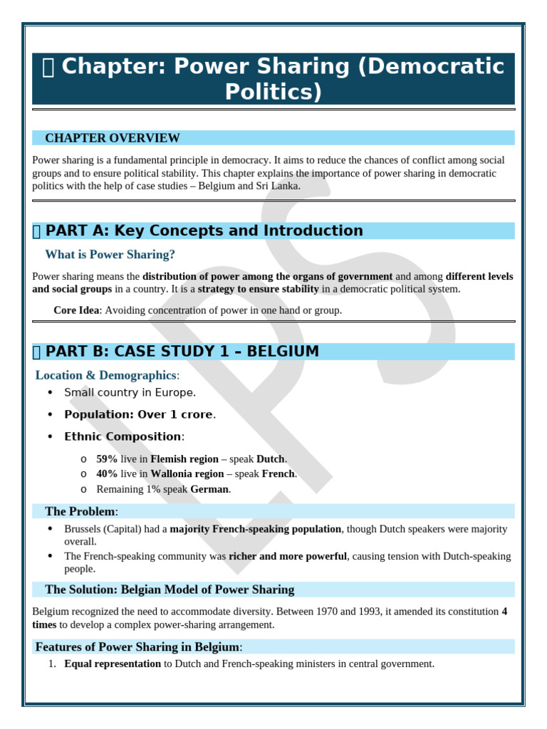Power Sharing in Democratic Politics | PDF | Sri Lanka | Belgium