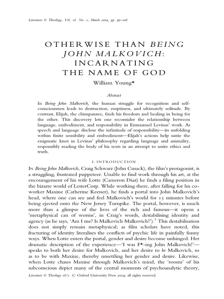 34 Otherwise Than Being John Malkovich - Incarnating The Name of | PDF ...