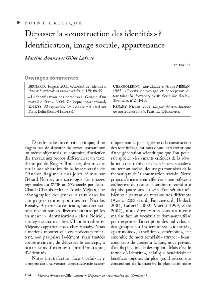 Dépasser le concept d'identité sociale | PDF | Identité (Science ...