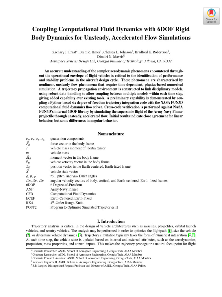 CFD and 6DOF Dynamics for Flight Simulations | PDF | Equations Of ...