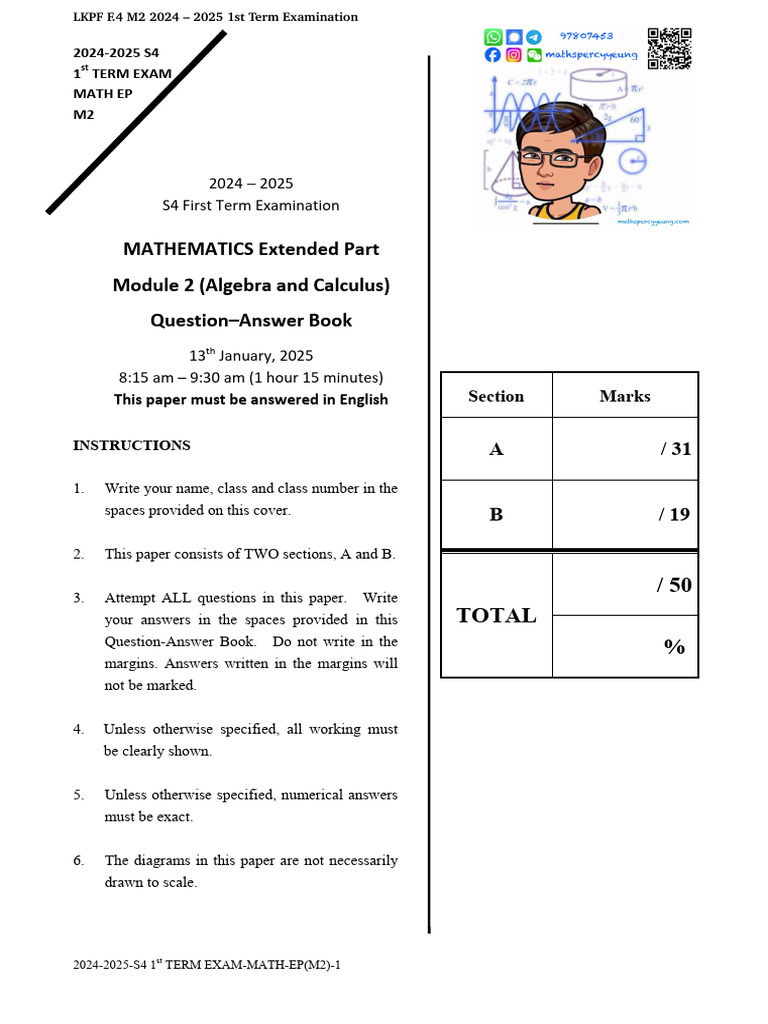 2024-2025 S4 Math Exam M2 Algebra | PDF | Mathematical Concepts ...