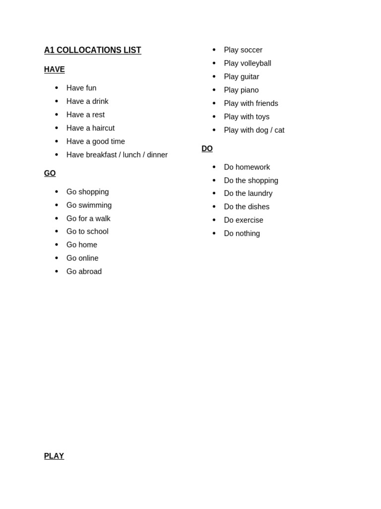 Essential English Collocations List | PDF