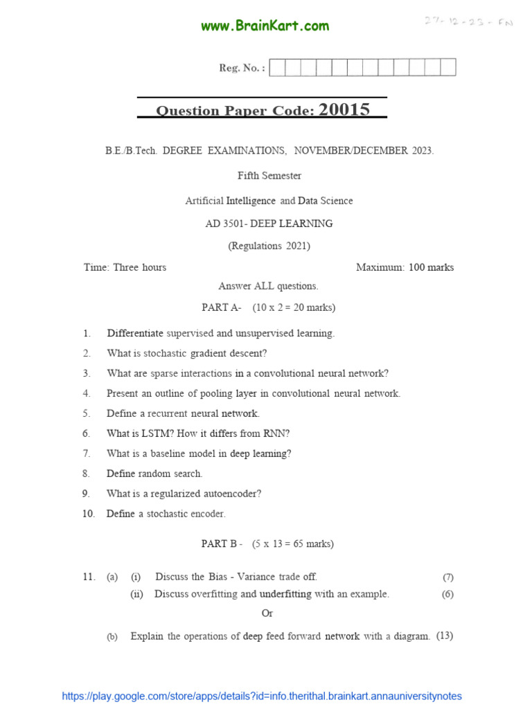Deep Learning Exam Questions 2023 | PDF | Deep Learning | Cognitive Science