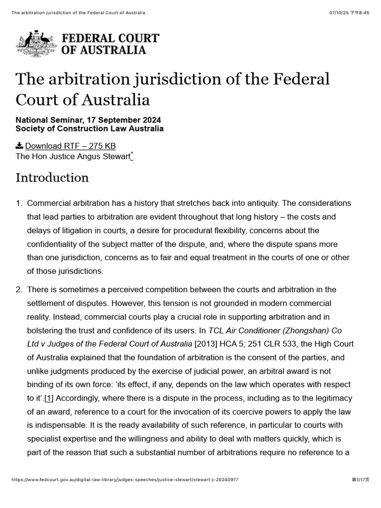 Federal Court Arbitration Jurisdiction | PDF | Arbitration | Arbitral ...