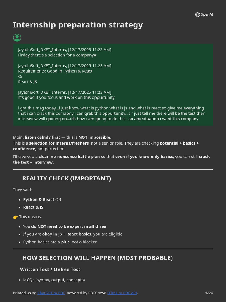 Internship Prep: Python & React Guide | PDF | Document Object Model ...