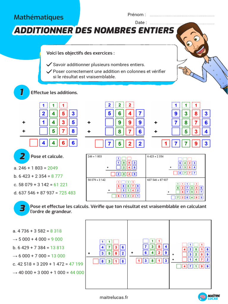 Additionner des Nombres Entiers en Maths | PDF