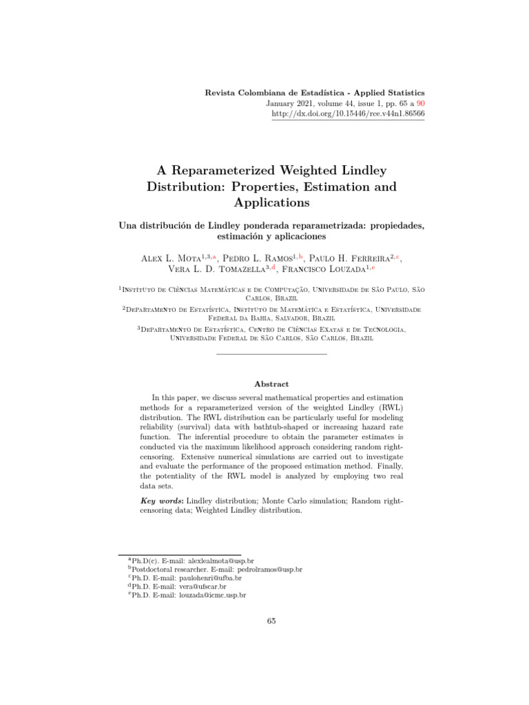 A Reparameterized Weighted Lindley Distr | PDF | Statistical Inference ...