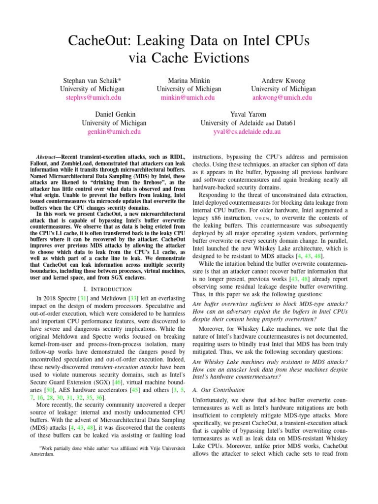 CacheOut: Intel CPU Data Leak Attack | PDF | Cpu Cache | Central ...