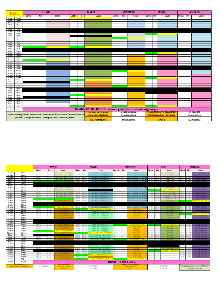 Emploi du temps des cours 2023-2024 | PDF | Chimie | Sciences de la vie