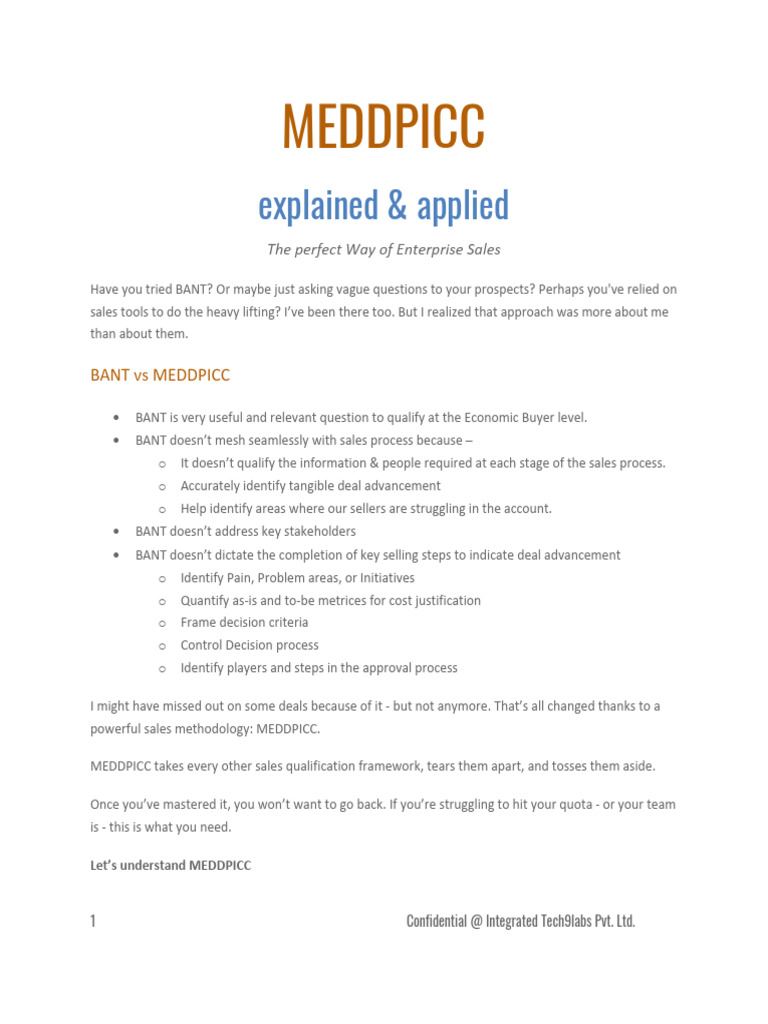 Mastering MEDDPICC for Sales Success | PDF | Performance Indicator | Sales