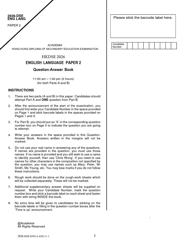 HKDSE 2026 English Language Paper 2 | PDF
