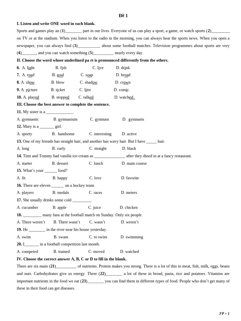 Sports and Games Listening Exercises | PDF | Foods