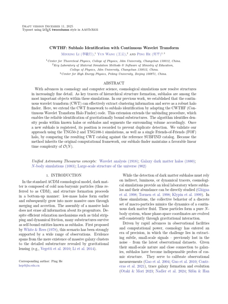 Subhalo Detection via Continuous Wavelet Transform | PDF | Dark Matter ...
