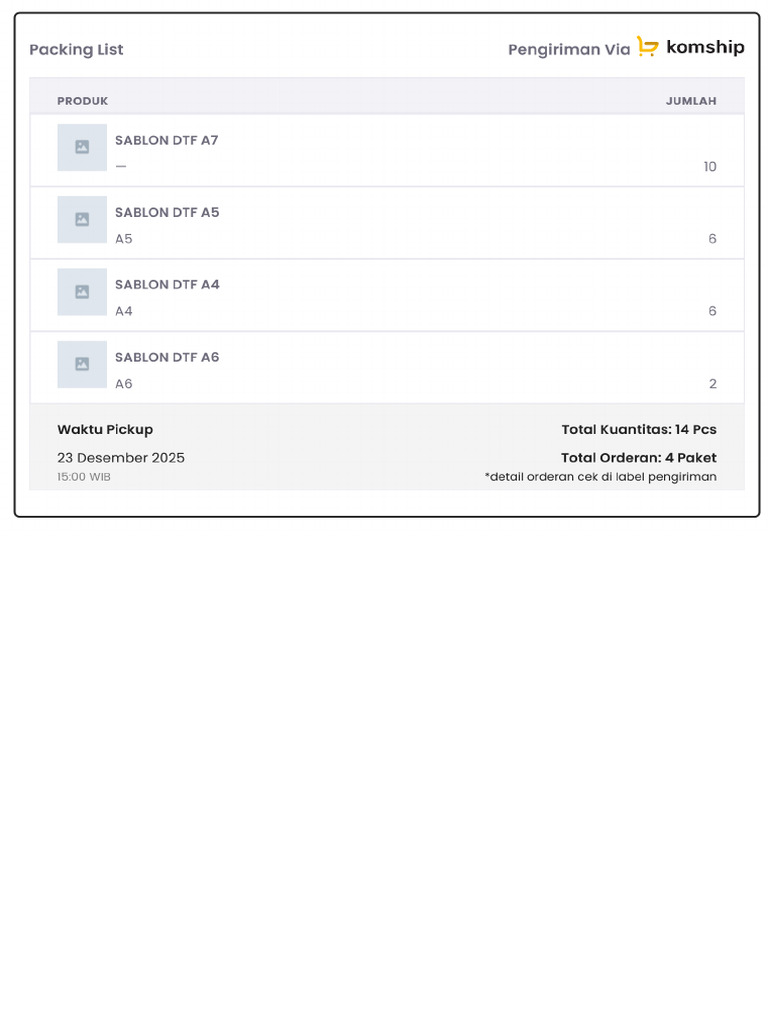 Packing List VNK | PDF