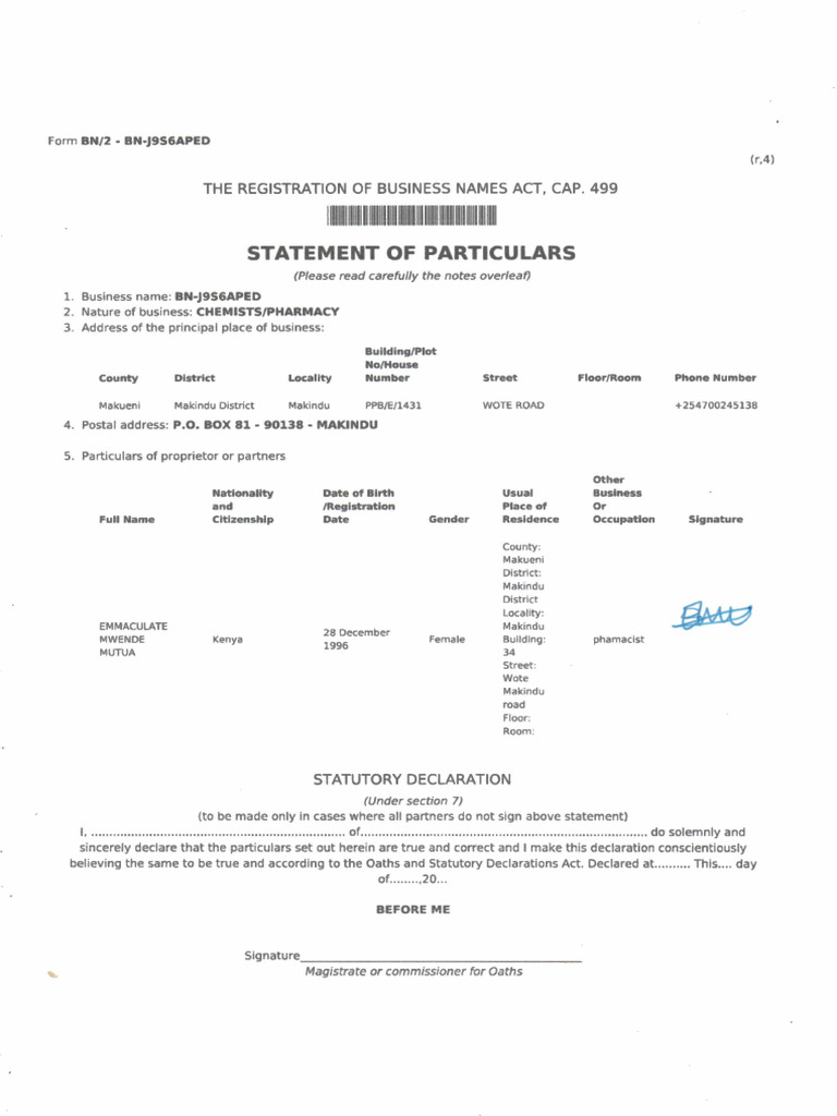 Statement of Particulars | PDF