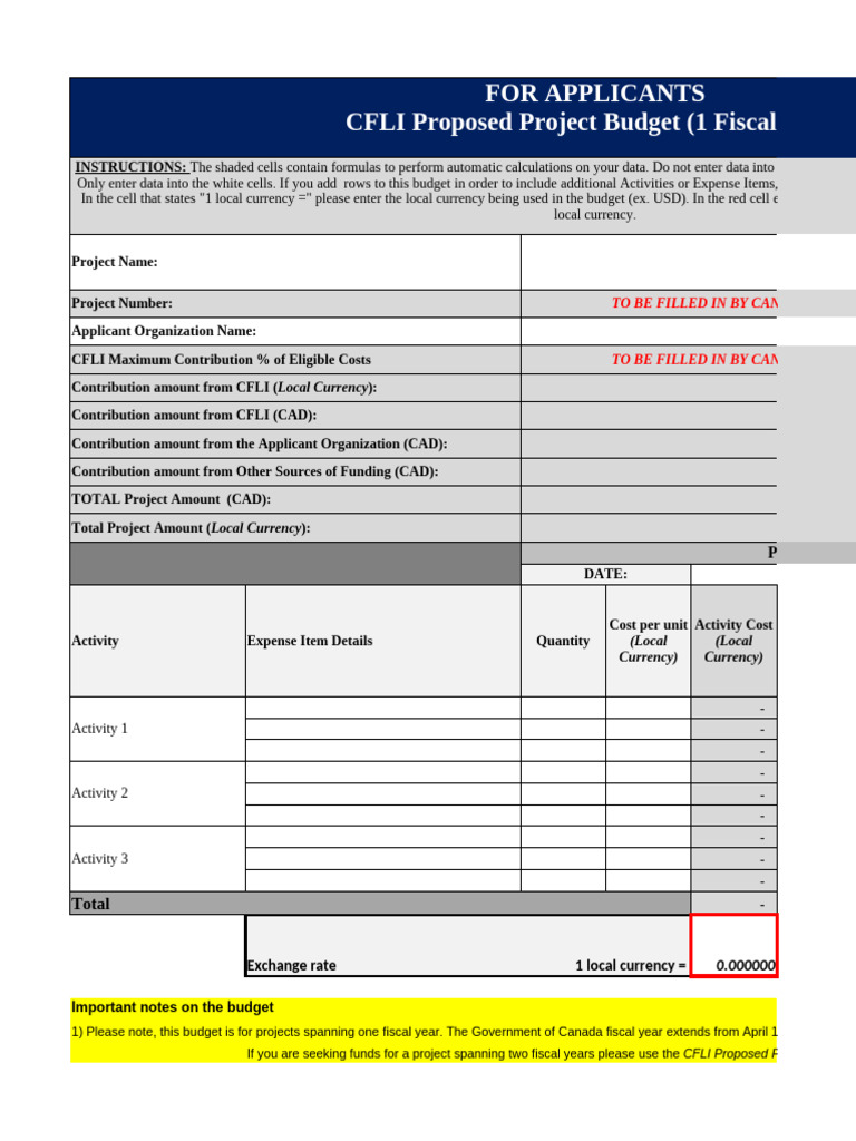 CFLI Project Budget Template 2024 | PDF | Canadian Dollar ...