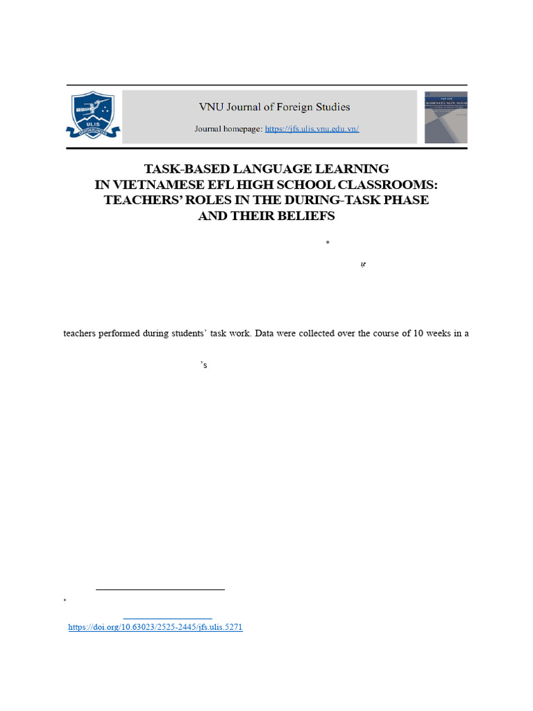 Teacher Roles in Task-Based EFL Learning | PDF | English As A Second Or ...