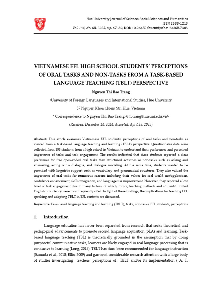 EFL Students' Views on Oral Tasks in TBLT | PDF | English As A Second ...