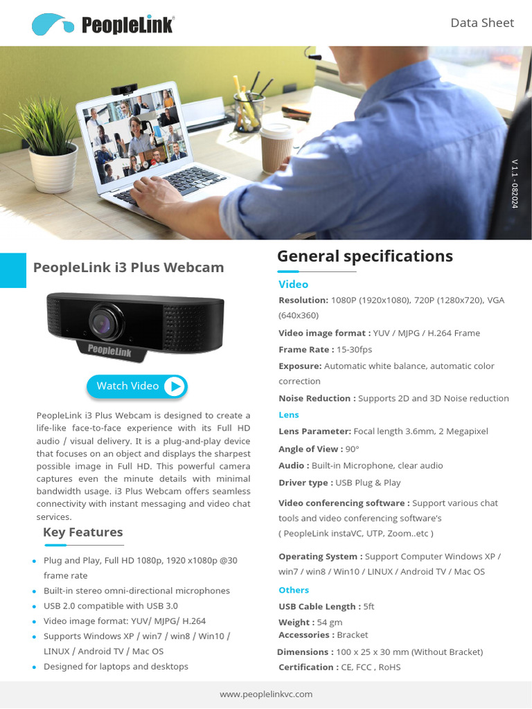 PeopleLink i3 Plus Webcam Features | PDF | Usb | Video