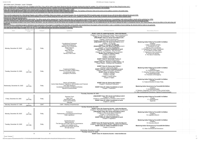 SFG 2026 Level-1 Test Schedule | PDF | Constitution | Legislature