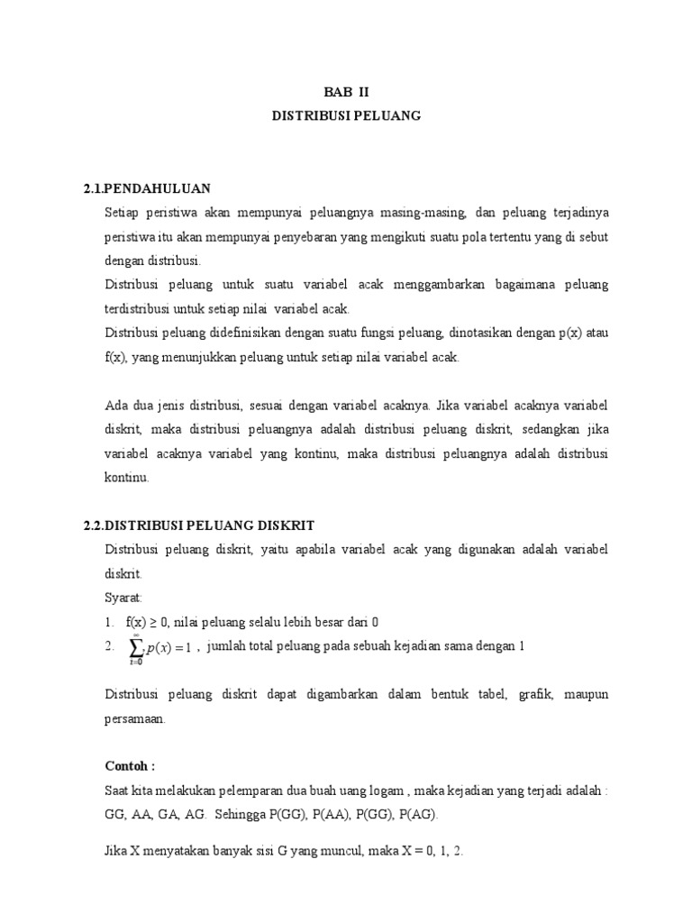 Contoh Soal Dan Pembahasan Distribusi Peluang Diskrit