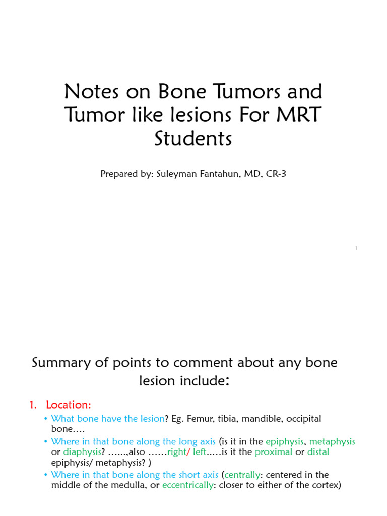 Notes - On Bone Tumors and Tumor Like Lesions For MRT Students | PDF ...