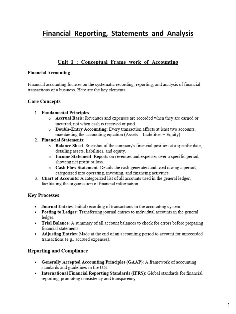 Financial Reporting, Statement and Analysis SEM1 | PDF | Debits And ...