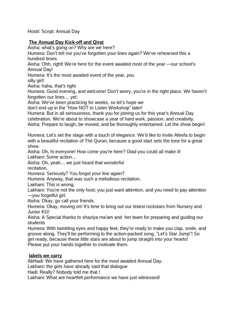 Hosts' Script - Annual Day | PDF | Psychological Concepts