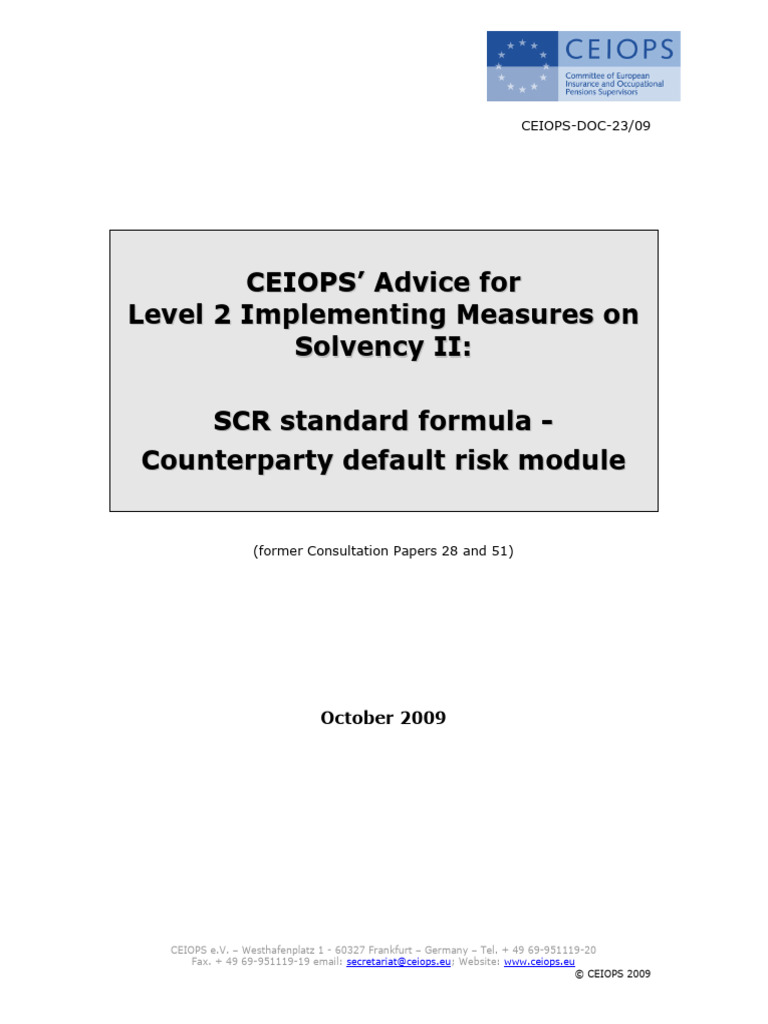 Solvency II Counterparty Risk Advice | PDF | Credit Risk | Derivative ...