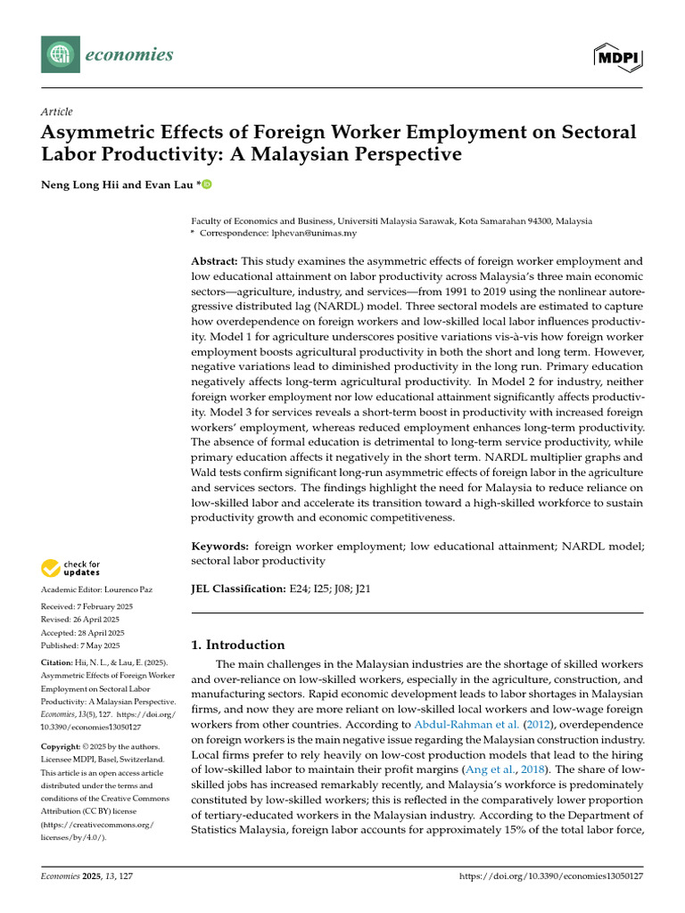 Foreign Workers' Impact on Malaysia's Labor Productivity | PDF | Labour ...