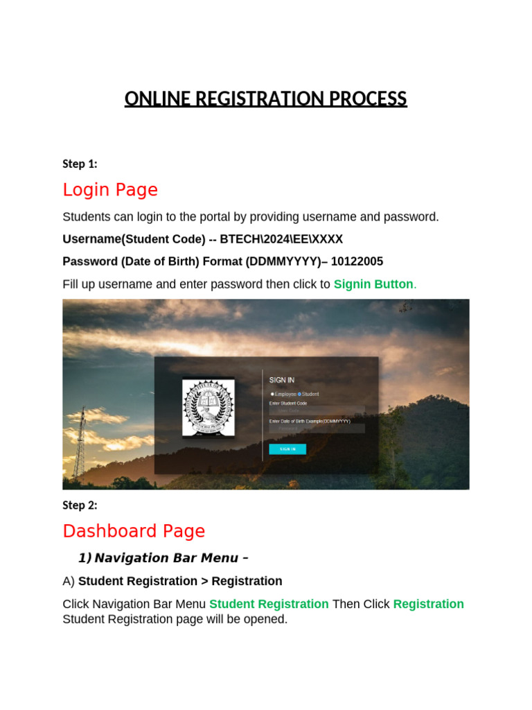 Student Online Registration Guide | PDF